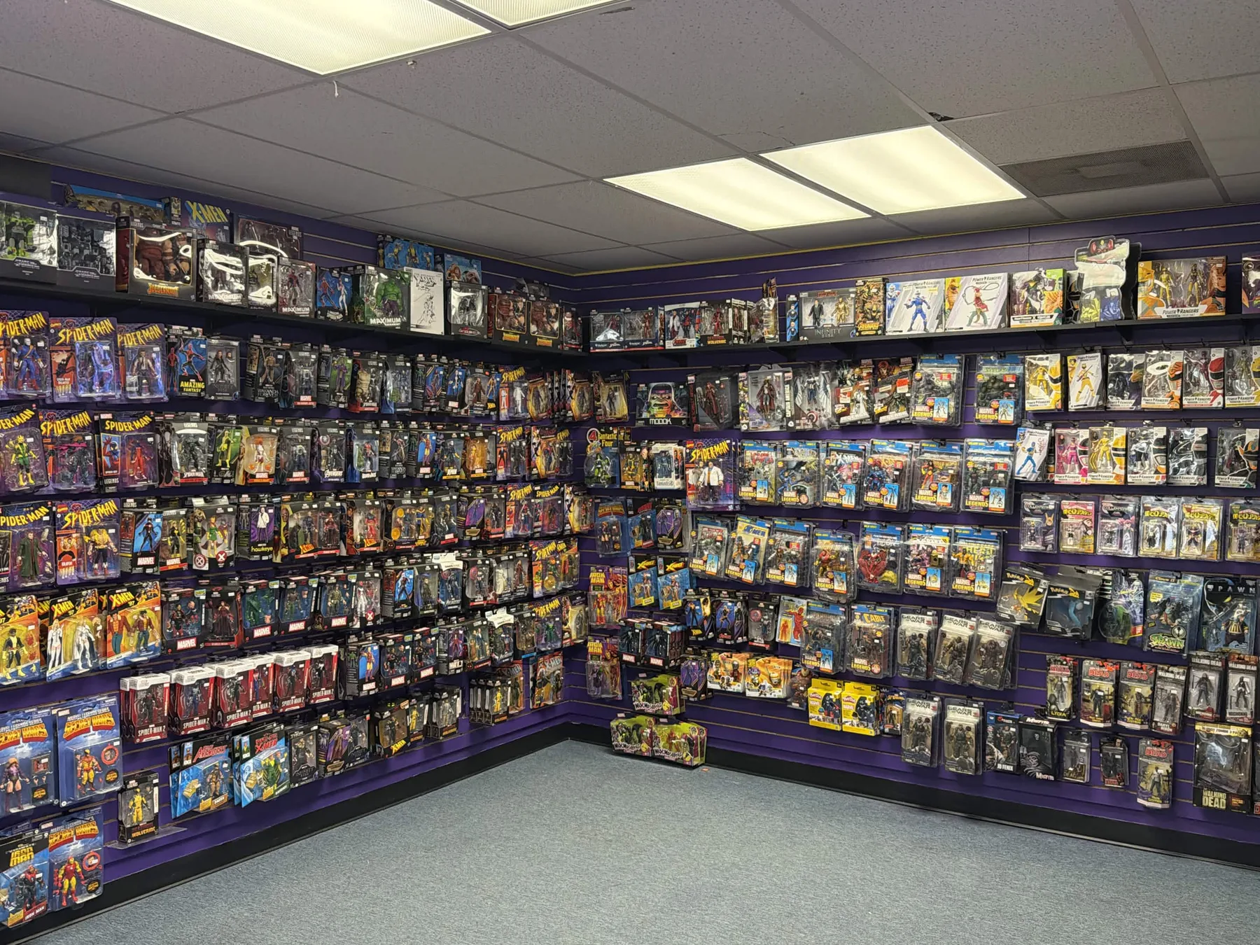 A wall of collectable action figures